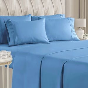 New - Denim Blue 6 Piece King Size Microfiber Luxury Bed Sheet Set